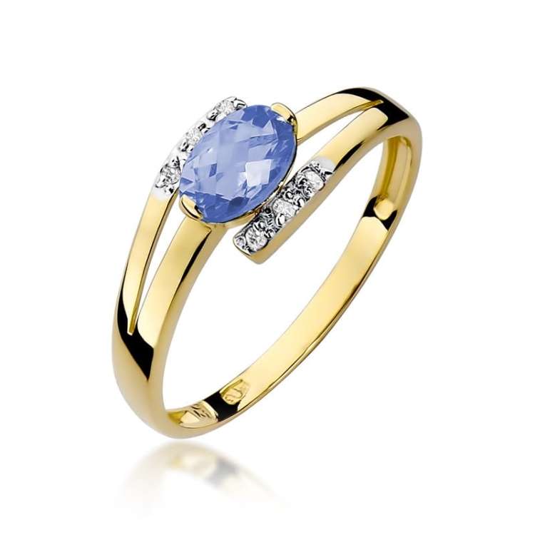 Pierścionek zaręczynowy z żółtego złota z tanzanitem i diamentami 0,05ct Fire Of Love BW-119-tanzanit