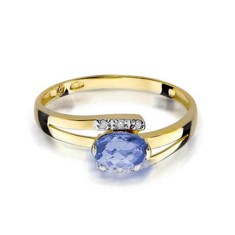 Przejdź do produktu Pierścionek zaręczynowy z żółtego złota z tanzanitem i diamentami 0,05ct Fire Of Love