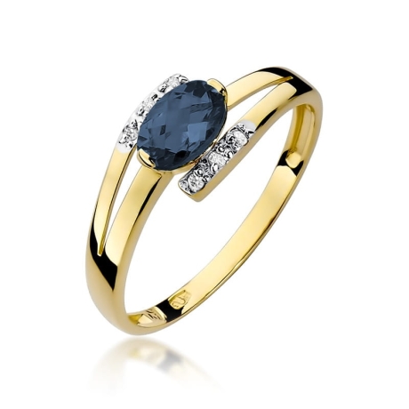 Przejdź do produktu Pierścionek zaręczynowy z żółtego złota z szafirem i diamentami 0,05ct Fire Of Love