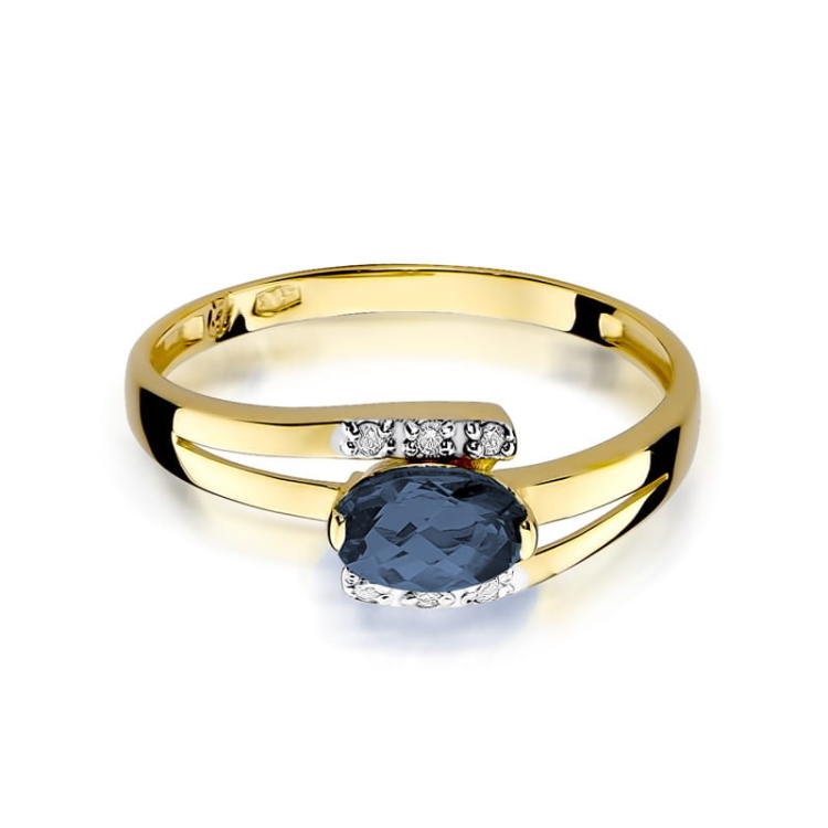 Pierścionek zaręczynowy z żółtego złota z szafirem i diamentami 0,05ct Fire Of Love BW-119-szafir