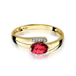 Pierścionek zaręczynowy z żółtego złota z rubinem i diamentami 0,05ct Fire Of Love BW-119-rubin