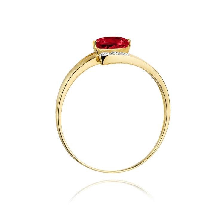 Pierścionek zaręczynowy z żółtego złota z rubinem i diamentami 0,05ct Fire Of Love BW-119-rubin