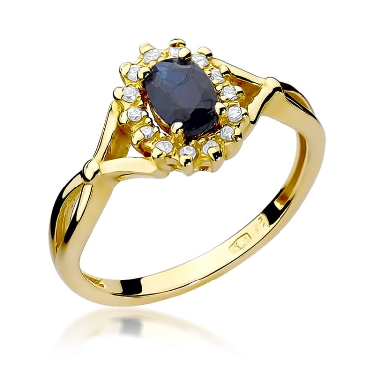 Pierścionek zaręczynowy z żółtego złota z szafirem i diamentami 0,12ct Fire Of Love BW-182-szafir-0,70ct
