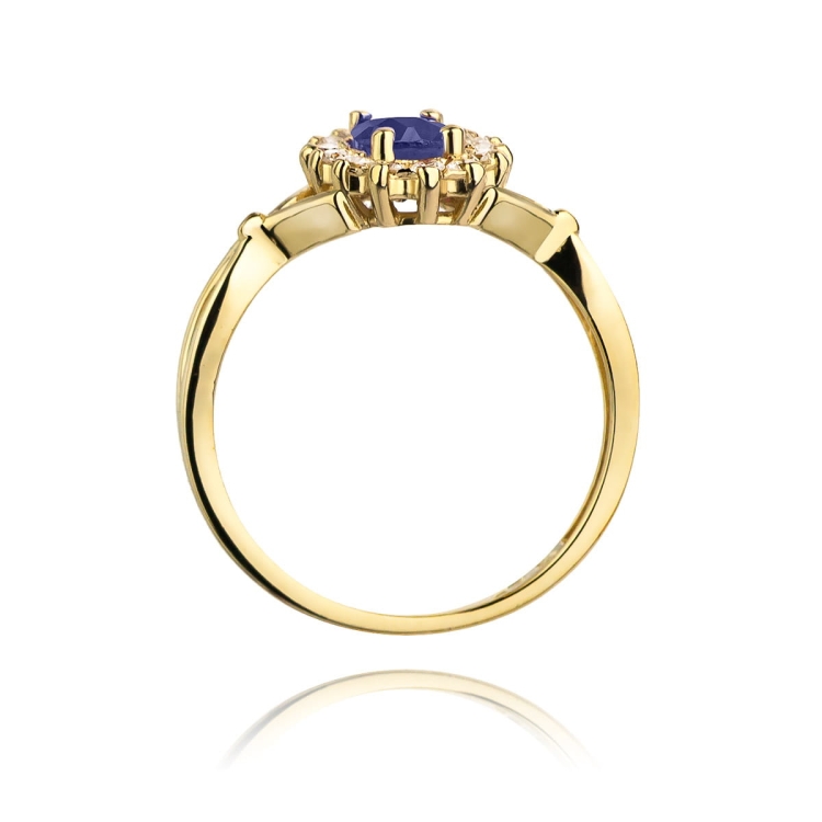 Pierścionek zaręczynowy z żółtego złota z szafirem i diamentami 0,28ct Fire Of Love BW-182-szafir-0,90ct