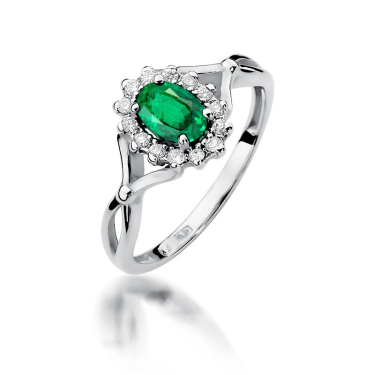 Pierścionek zaręczynowy z białego złota z szmaragdem i diamentami 0,12ct Fire Of Love  BW-182-szmaragd-0,40ct-b