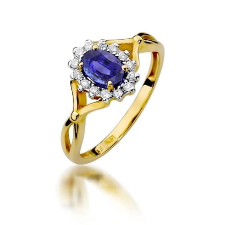 Przejdź do produktu Pierścionek zaręczynowy z żółtego złota z tanzanitem i diamentami 0,12ct Fire Of Love