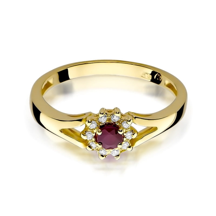 Pierścionek zaręczynowy z żółtego złota z rubinem i diamentami 0,09ct Fire Of Love BW-185-rubin