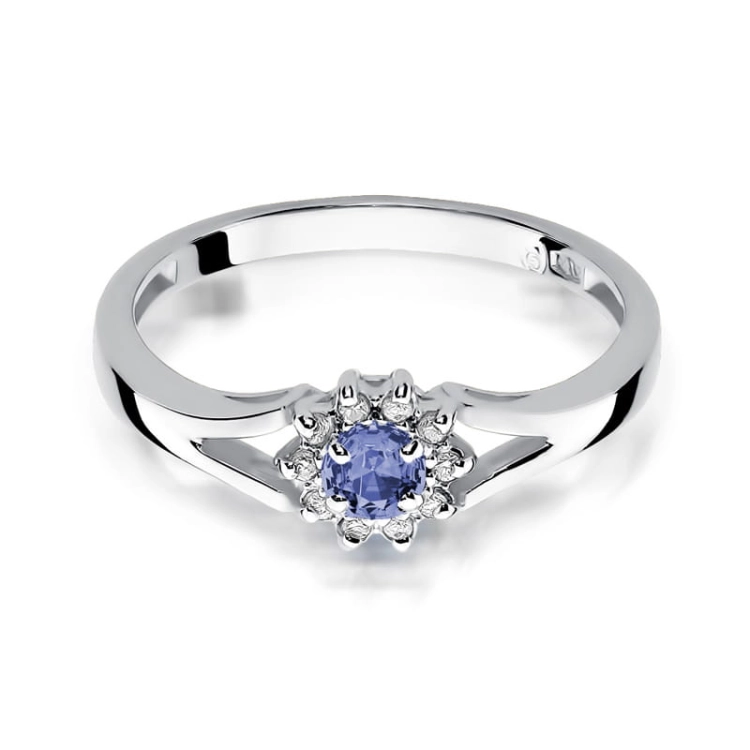 Pierścionek zaręczynowy z białego złota z tanzanitem i diamentami 0,09ct Fire Of Love BW-185-tanzanit-b