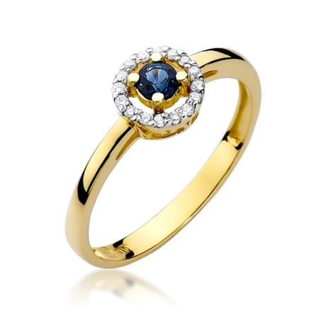Przejdź do produktu Pierścionek zaręczynowy z żółtego złota z szafirem i diamentami 0,08ct Fire Of Love