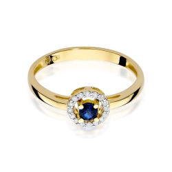 Pierścionek zaręczynowy z żółtego złota z szafirem i diamentami 0,08ct Fire Of Love BW-238-szafir