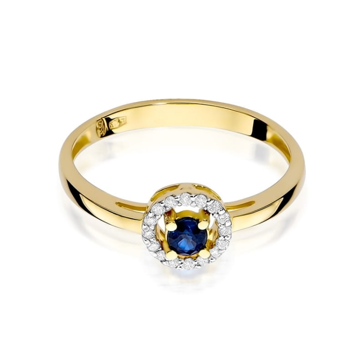 Pierścionek zaręczynowy z żółtego złota z szafirem i diamentami 0,08ct Fire Of Love BW-238-szafir