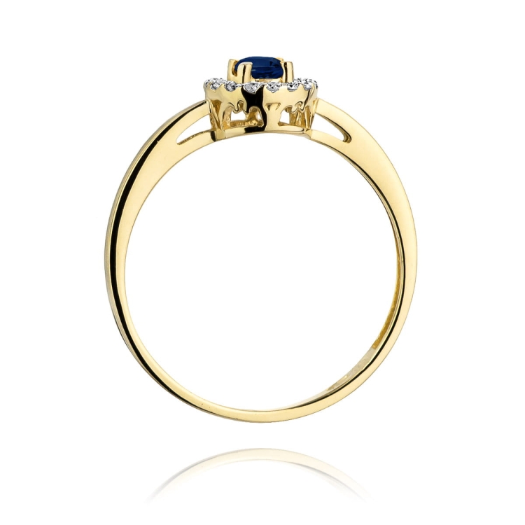 Pierścionek zaręczynowy z żółtego złota z szafirem i diamentami 0,08ct Fire Of Love BW-238-szafir