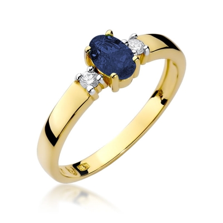 Przejdź do produktu Pierścionek zaręczynowy z żółtego złota z szafirem i diamentami 0,08ct Fire Of Love
