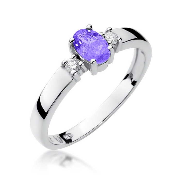 Pierścionek zaręczynowy z białego złota z tanzanitem i diamentami 0,08ct Fire Of Love BW-264-tanzanit-b