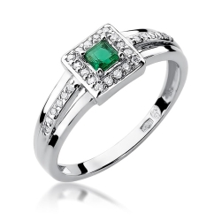 Pierścionek zaręczynowy z białego złota z szmaragdem i diamentami 0,14ct Fire Of Love  BW-271-szmaragd-b