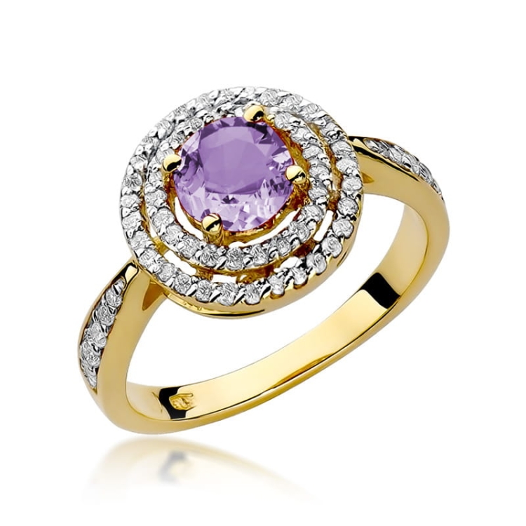Pierścionek zaręczynowy z żółtego złota z ametystem i diamentami 0,38ct Fire Of Love BW-274-ametyst