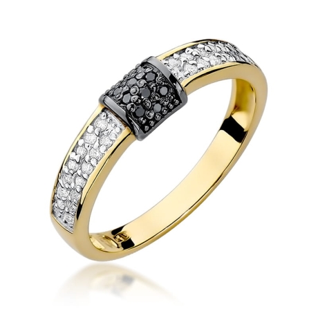 Przejdź do produktu Pierścionek zaręczynowy z żółtego złota z czarnymi i białymi diamentami 0,14ct Fire Of Love