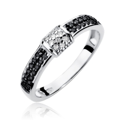 Pierścionek zaręczynowy z białego złota z czarnymi i białymi diamentami 0,05ct Fire Of Love BW-297-0,05ct-b