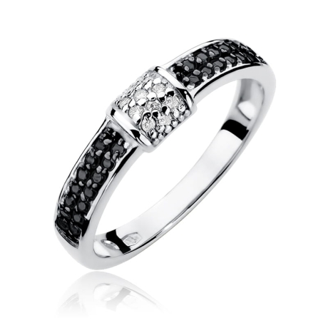 Przejdź do produktu Pierścionek zaręczynowy z białego złota z czarnymi i białymi diamentami 0,05ct Fire Of Love 