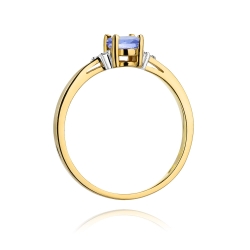 Pierścionek zaręczynowy z żółtego złota z tanzanitem i diamentami 0,05ct Fire Of Love BW-301-tanzanit