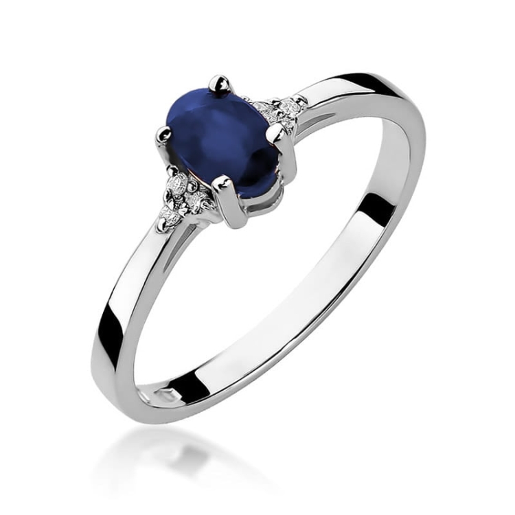 Pierścionek zaręczynowy z białego złota z szafirem i diamentami 0,05ct Fire Of Love BW-301-szafir-b