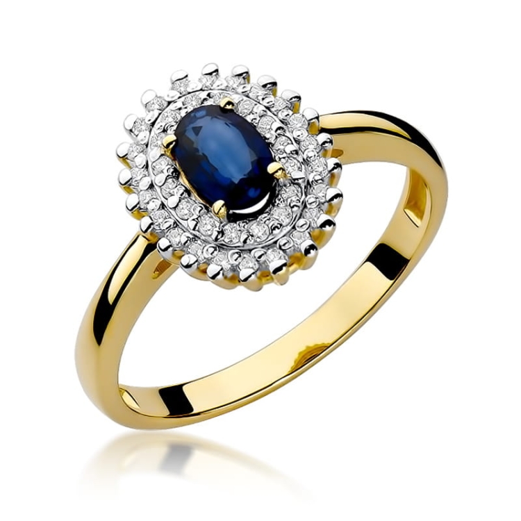 Pierścionek zaręczynowy z żółtego złota z szafirem i diamentami 0,19ct Fire Of Love  BW-303-szafir
