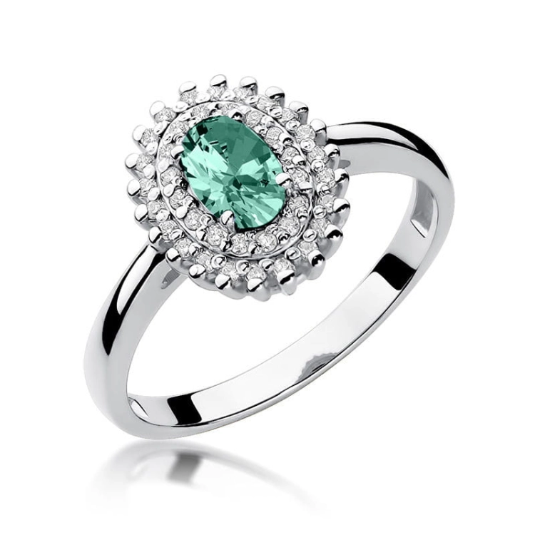 Pierścionek zaręczynowy z białego złota z szmaragdem i diamentami 0,19ct Fire Of Love BW-303-szmaragd-b