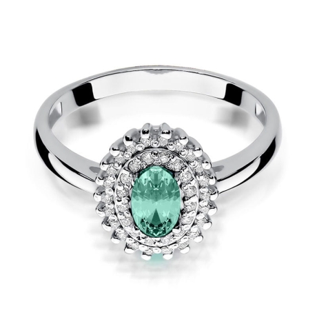 Przejdź do produktu Pierścionek zaręczynowy z białego złota z szmaragdem i diamentami 0,19ct Fire Of Love