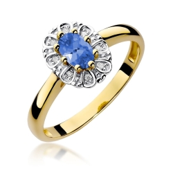 Pierścionek zaręczynowy z żółtego złota z tanzanitem i diamentami 0,07ct Fire Of Love BW-304-tanzanit