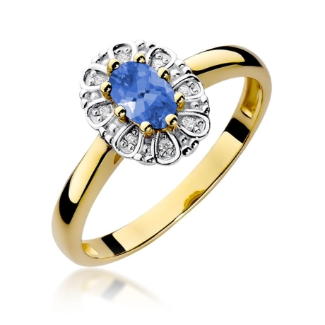 Przejdź do produktu Pierścionek zaręczynowy z żółtego złota z tanzanitem i diamentami 0,07ct Fire Of Love