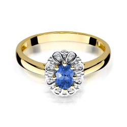 Pierścionek zaręczynowy z żółtego złota z tanzanitem i diamentami 0,07ct Fire Of Love BW-304-tanzanit
