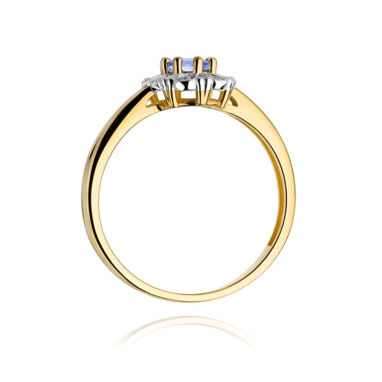 Pierścionek zaręczynowy z żółtego złota z tanzanitem i diamentami 0,07ct Fire Of Love BW-304-tanzanit