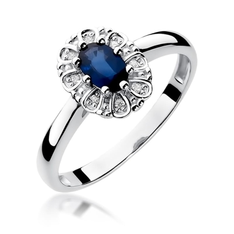Przejdź do produktu Pierścionek zaręczynowy z białego złota z szafirem i diamentami 0,07ct Fire Of Love 