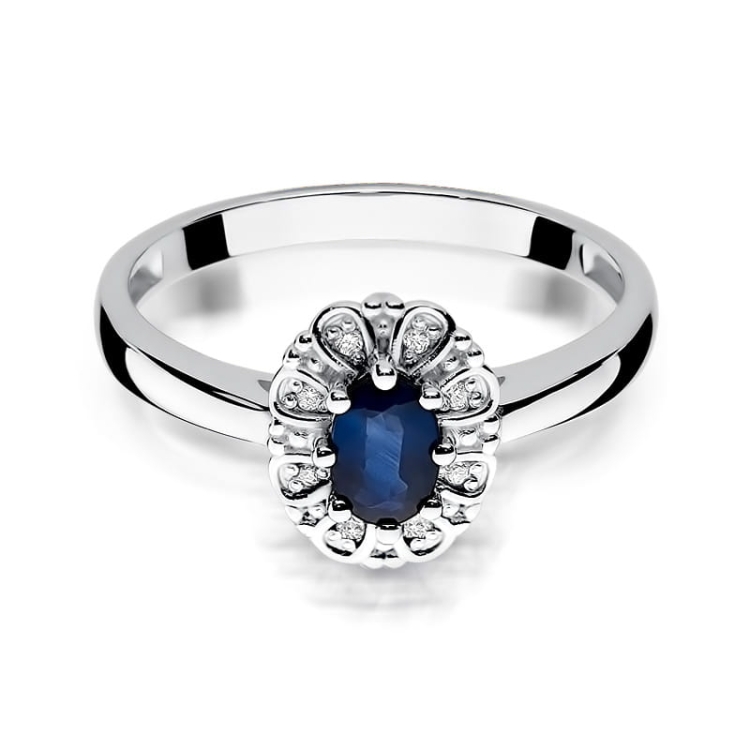 Pierścionek zaręczynowy z białego złota z szafirem i diamentami 0,07ct Fire Of Love BW-304-szafir-b
