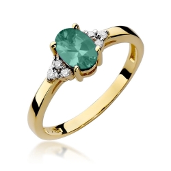 Pierścionek zaręczynowy z żółtego złota z szmaragdem i diamentami 0,05ct Fire Of Love  BW-308-szmaragd