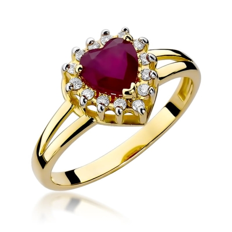 Przejdź do produktu Pierścionek zaręczynowy z żółtego złota z rubinem i diamentami 0,12ct Fire Of Love