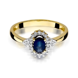 Pierścionek zaręczynowy z żółtego złota z szafirem i diamentami 0,10ct Fire Of Love BW-312-szafir