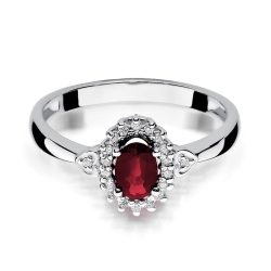 Pierścionek zaręczynowy z białego złota z rubinem i diamentami 0,10ct Fire Of Love BW-312-rubin-b