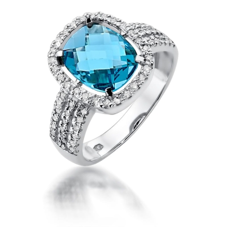 Przejdź do produktu Pierścionek zaręczynowy z białego złota z topazem i diamentami 0,31ct Fire Of Love 