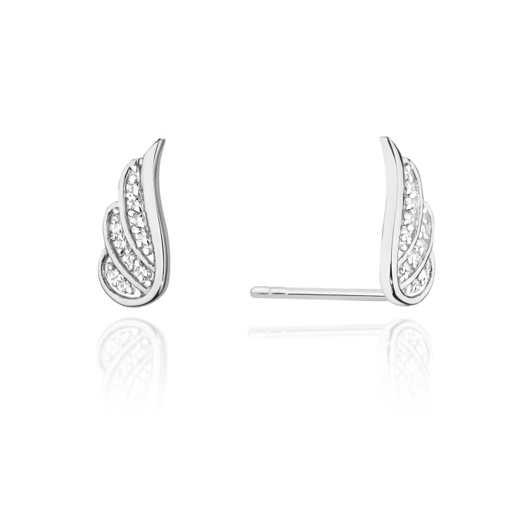 Kolczyki z białego złota 585 z diamentami 0,10ct skrzydła The Diamonds BCK-02-b