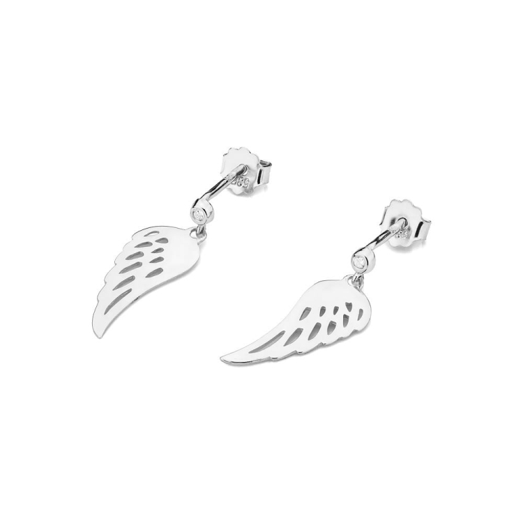 Kolczyki z białego złota 585 z diamentami 0,03ct skrzydła The Diamonds BCK-12-b