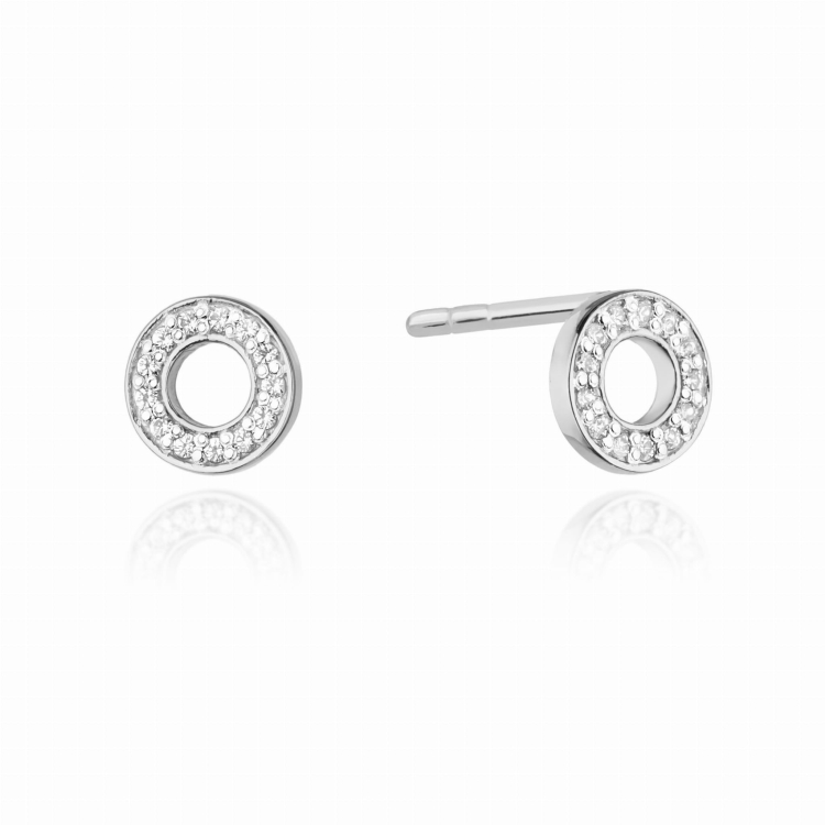 Kolczyki z białego złota 585 z diamentami 0,13ct kółka The Diamonds BCK-14-b