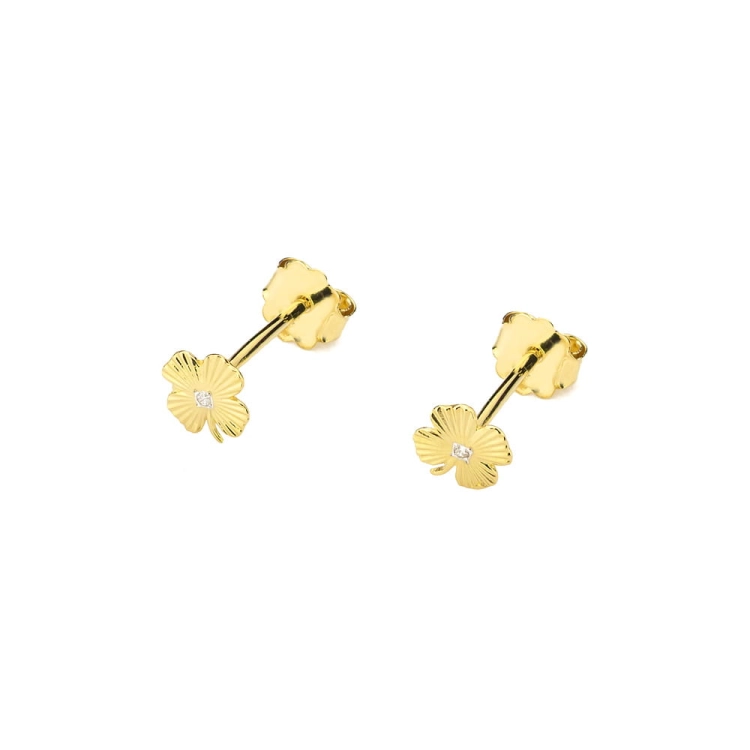 Kolczyki z żółtego złota 585 z diamentami 0,01ct koniczyna The Diamonds BCK-21