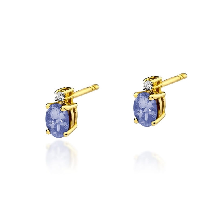 Kolczyki z żółtego złota 585 z tanzanitem i diamentami 0,03ct The Diamonds BKO-01-tanzanit
