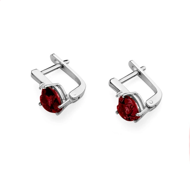 Kolczyki z białego złota 585 z rubinem i diamentami 0,03ct The Diamonds BKO-02-rubin-b