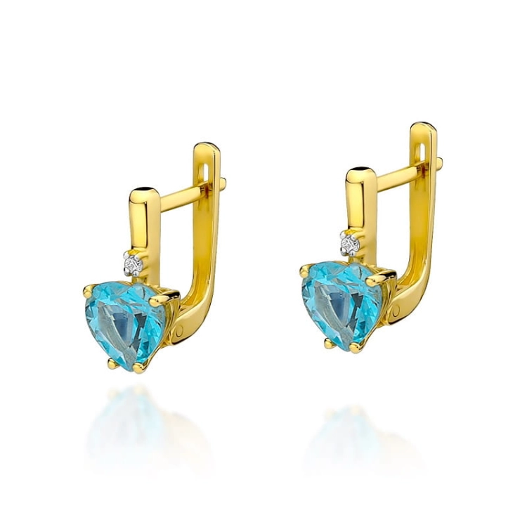 Kolczyki z żółtego złota 585 z topazem i diamentami 0,03ct The Diamonds BKO-02-topaz