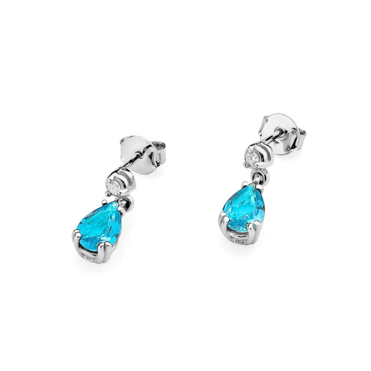 Kolczyki z białego złota 585 z topazem i diamentami 0,04ct The Diamonds BKO-06-b