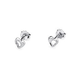 Kolczyki z białego złota 585 z diamentami 0,02ct serce The Diamonds