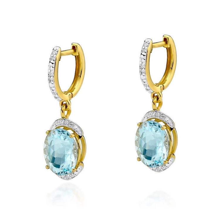 Kolczyki z żółtego złota 585 z topazem i diamentami 0,13ct The Diamonds BKO-150