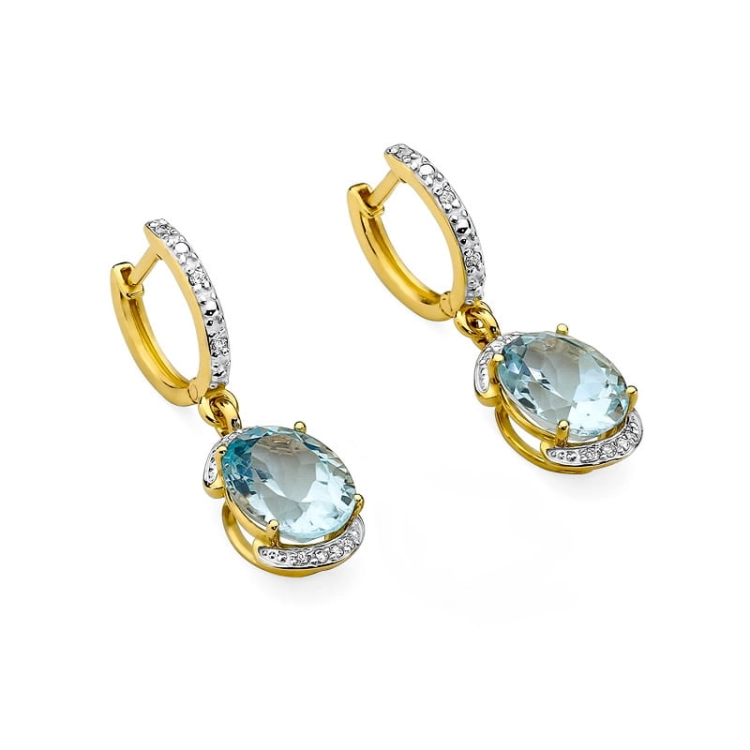 Kolczyki z żółtego złota 585 z topazem i diamentami 0,13ct The Diamonds BKO-150